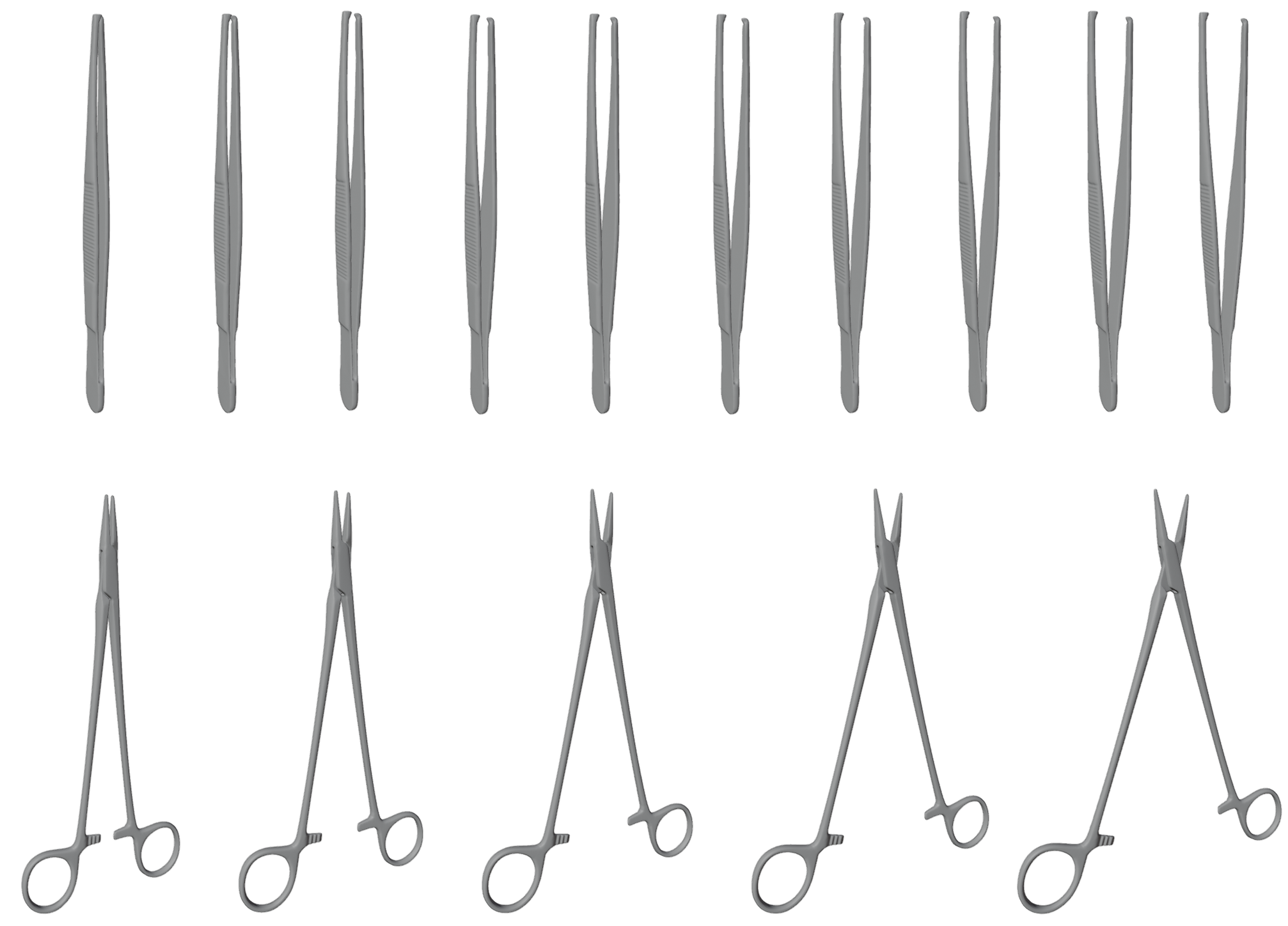 3D meshes of surgical tools in varying degrees of articulation